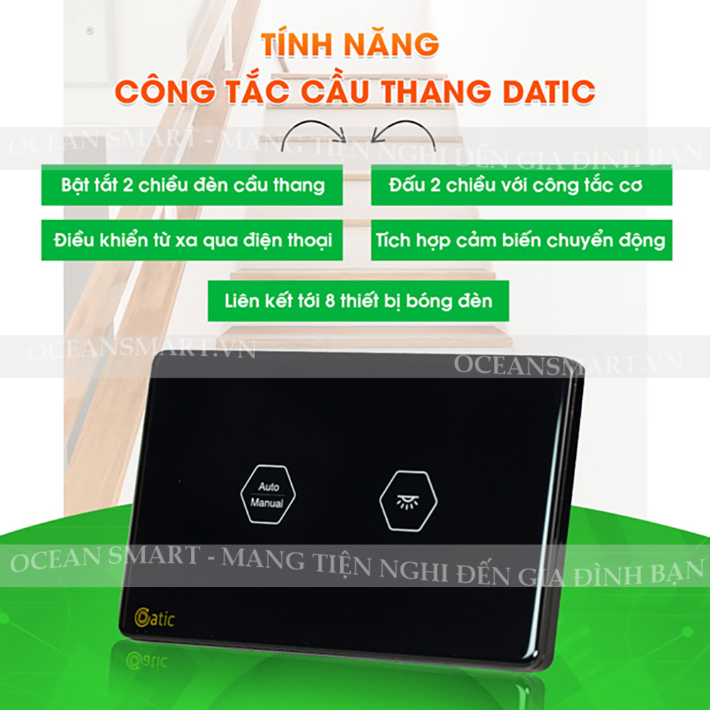 Công Tắc Cầu Thang Cảm Ứng, Công Tắc Wifi Thông Minh Hunonic Datic - DTSW01CP