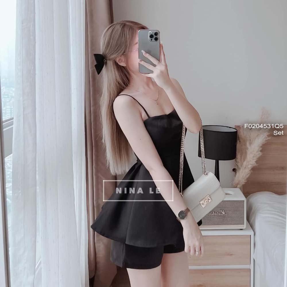 Set áo tùng xòe 2 dây phối quần short