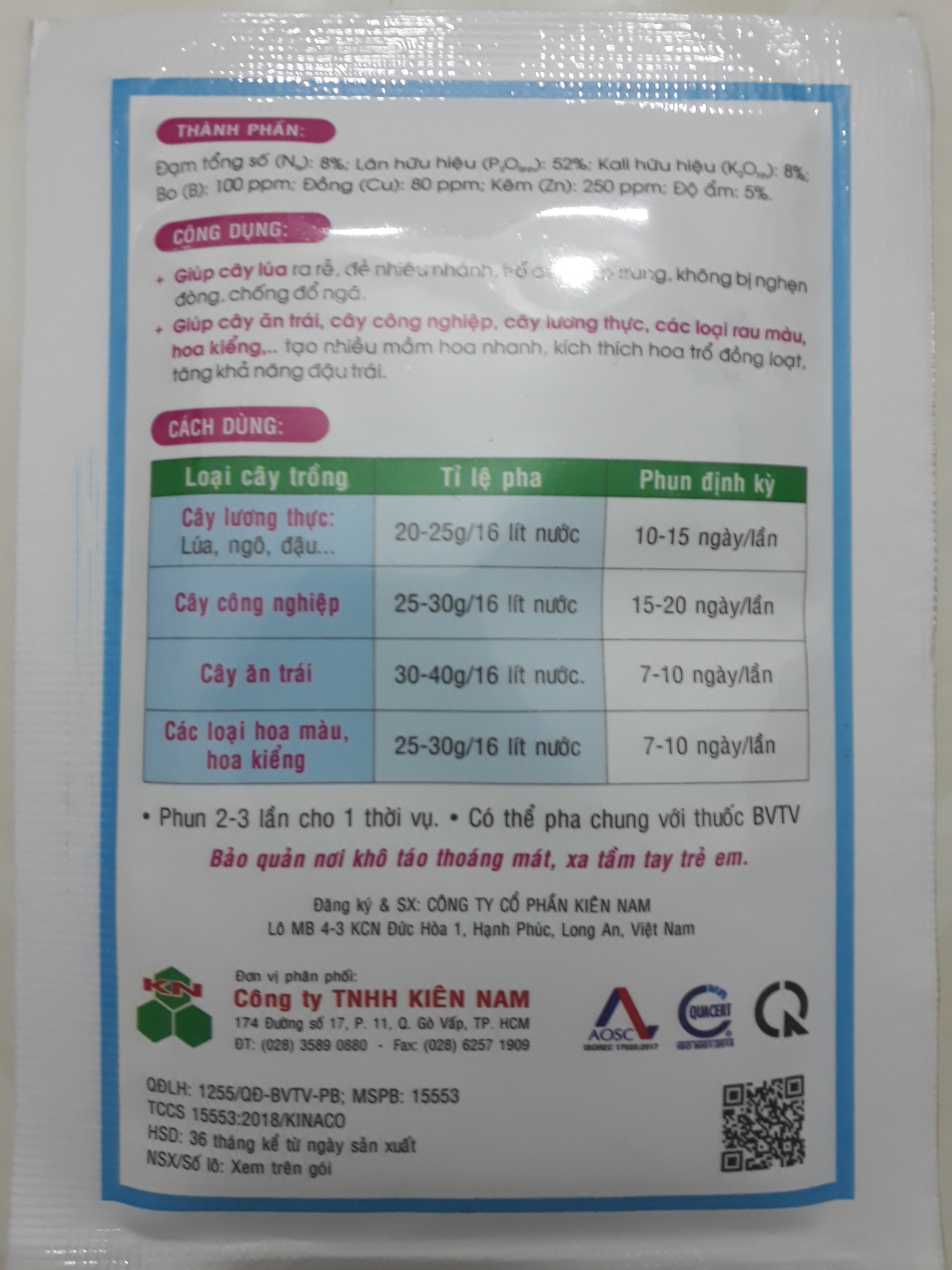 10 gói Phân bón SIÊU LÂN - KINA 01 NPK 8-52-8 bổ sung vi lượng KÍCH RỄ - ĐẺ NHÁNH - TẠO NHIỀU HOA và RA HOA ĐỒNG LOẠT