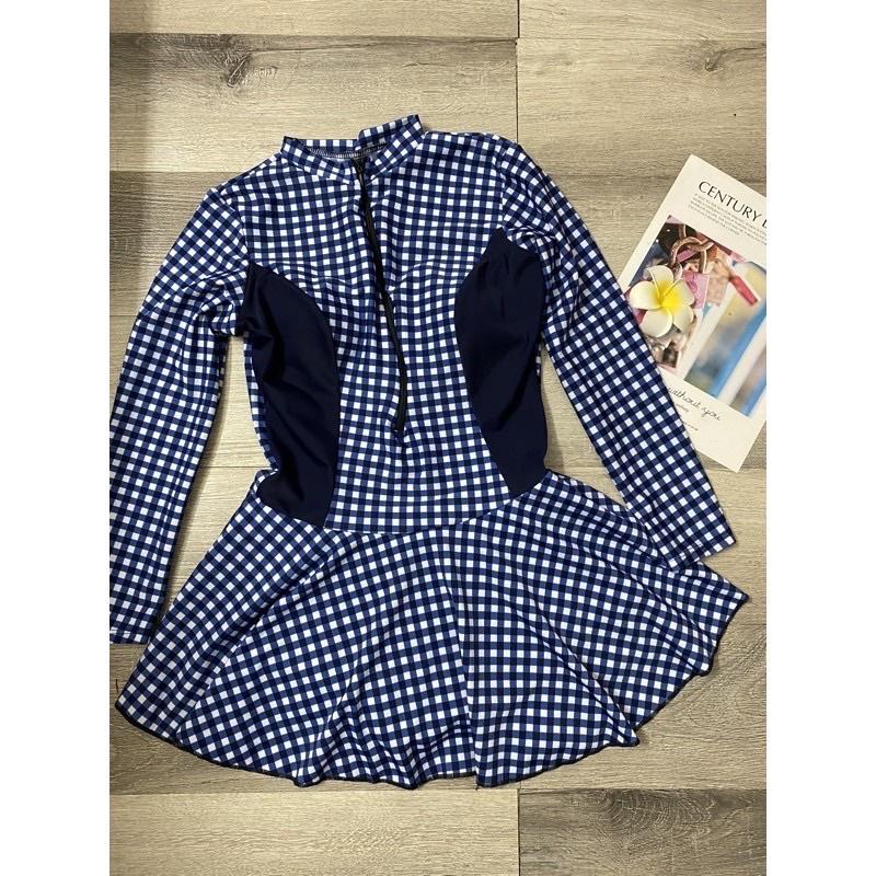 Bikini đi biển kín đáo 1 mảnh liền váy - Đồ bơi nữ tay dài liền thân có quần bên trong - shopnabi TD1MLV_DKTS