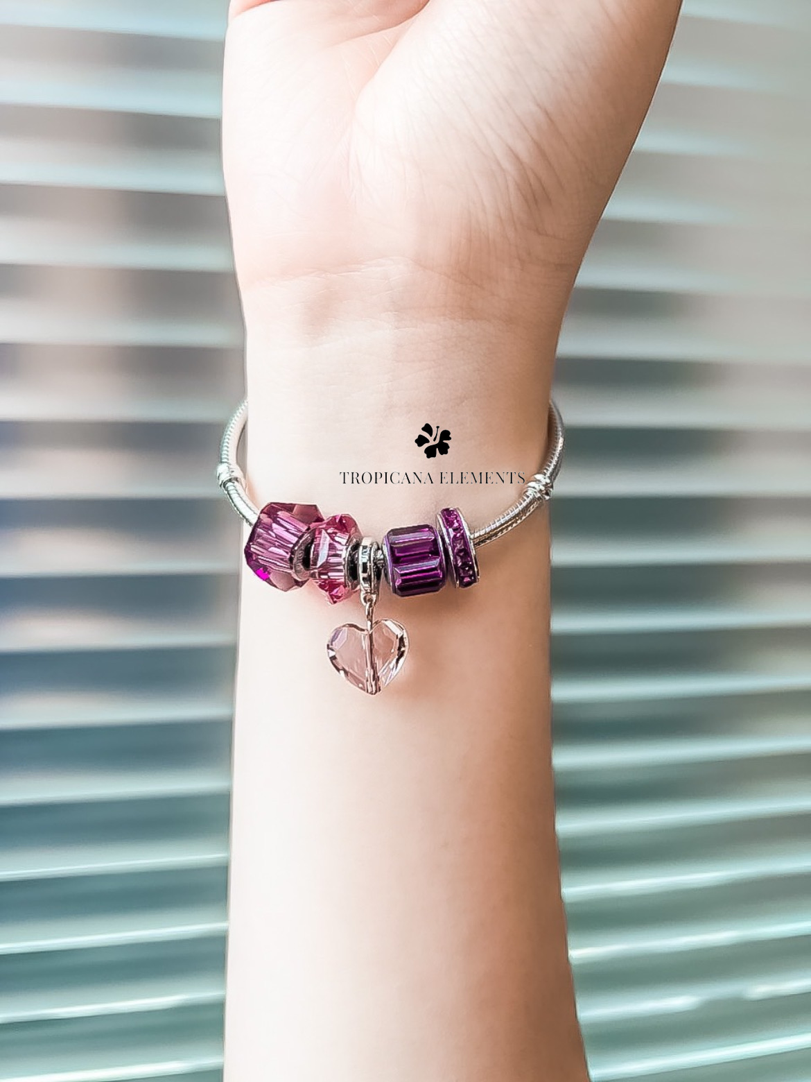 Lắc Tay Tropicana Phối Charm Swarovski Pave Tim Tím