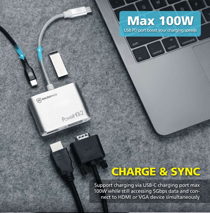 Hub 4 cổng USB-C MicroPack Digital AV Multiport Adapter - MDC-4V - Bạc - Hàng Chính Hãng