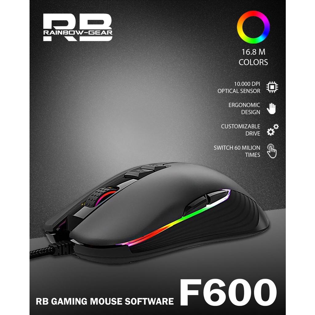 Chuột chuyên Game 8D Rainbow F600, Led RGB, DPI 10000 (Đen) - Nhất Tín Computer