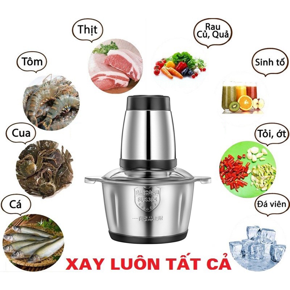 Máy Xay Thịt Cá Đa Năng Cối Inox 304 4 Lưỡi Cao Cấp, Công suất 250W - Nghiền Tỏi Ớt Rau Củ - Hàng Loại 1- Chính Hãng MINIIN