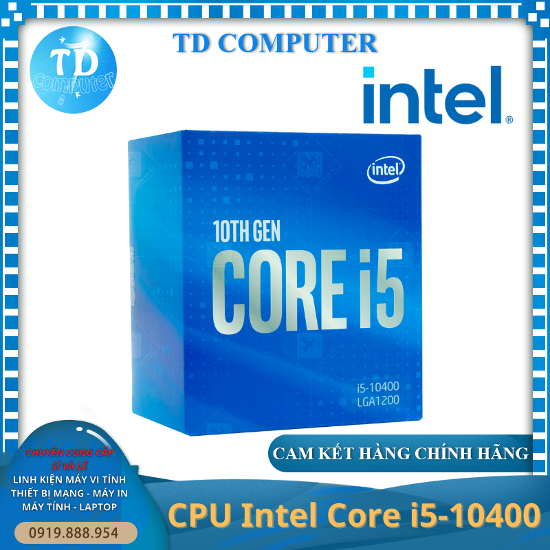 CPU Intel Core i5-10400 (2.9GHz turbo up to 4.3GHz, 6 nhân 12 luồng, 12MB Cache, 65W) - Socket Intel LGA 1200 - Hàng chính hãng Viễn Sơn phân phối