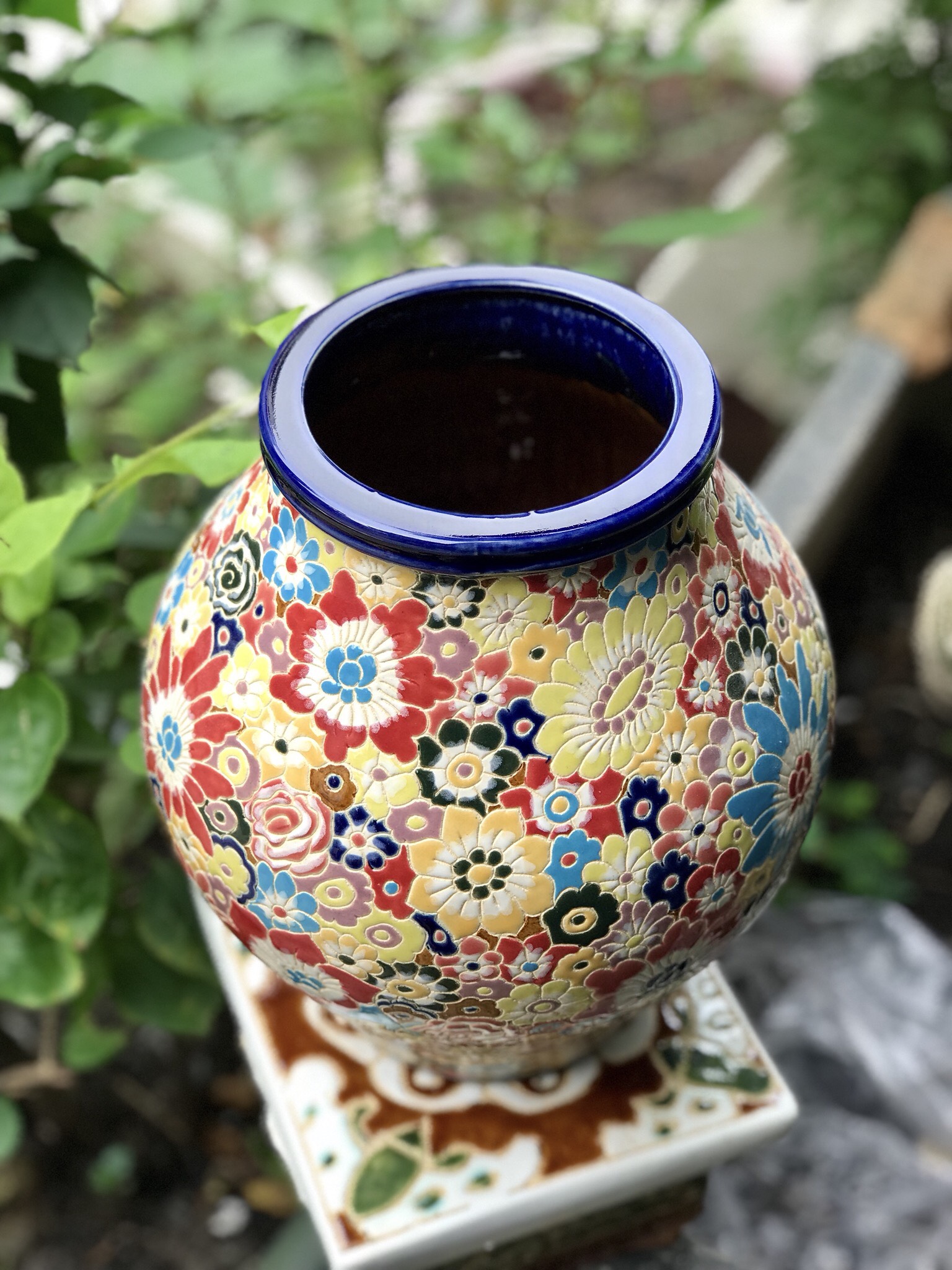 BÌNH HOA BỤNG TRÒN BÁCH HOA GỐM SỨ NAM BỘ