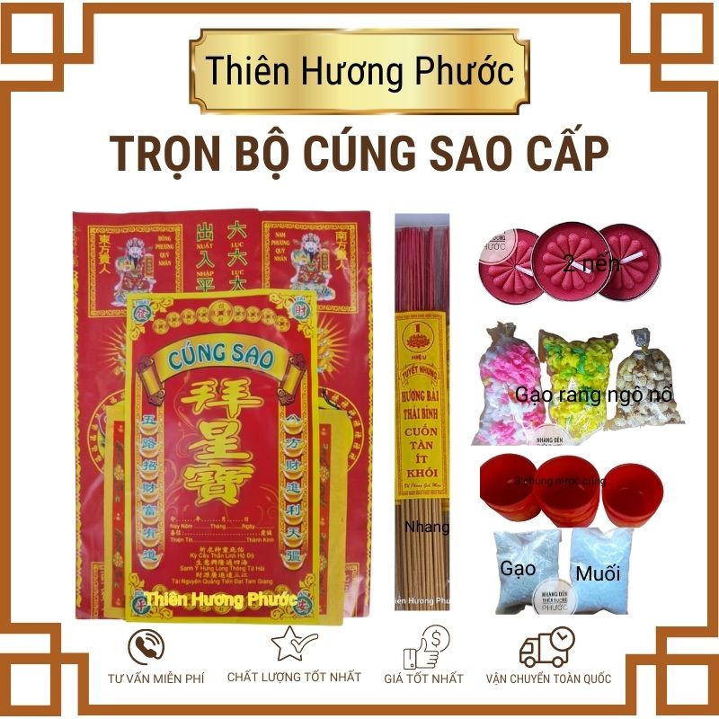 Cúng tất niên cao cấp gồm giấy tiền vàng nhang đèn bánh ngô gạo muối 3 ly nước