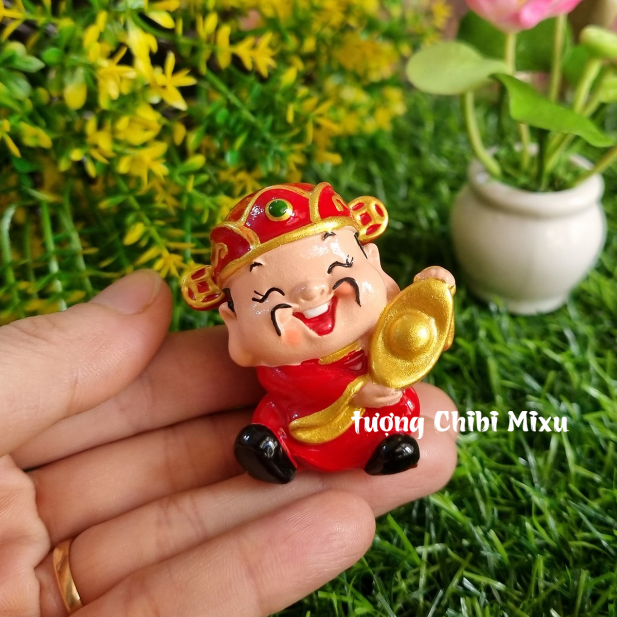 Bộ 03 tượng Thần Tài - Thần Tiền - Thổ Địa size 4cm