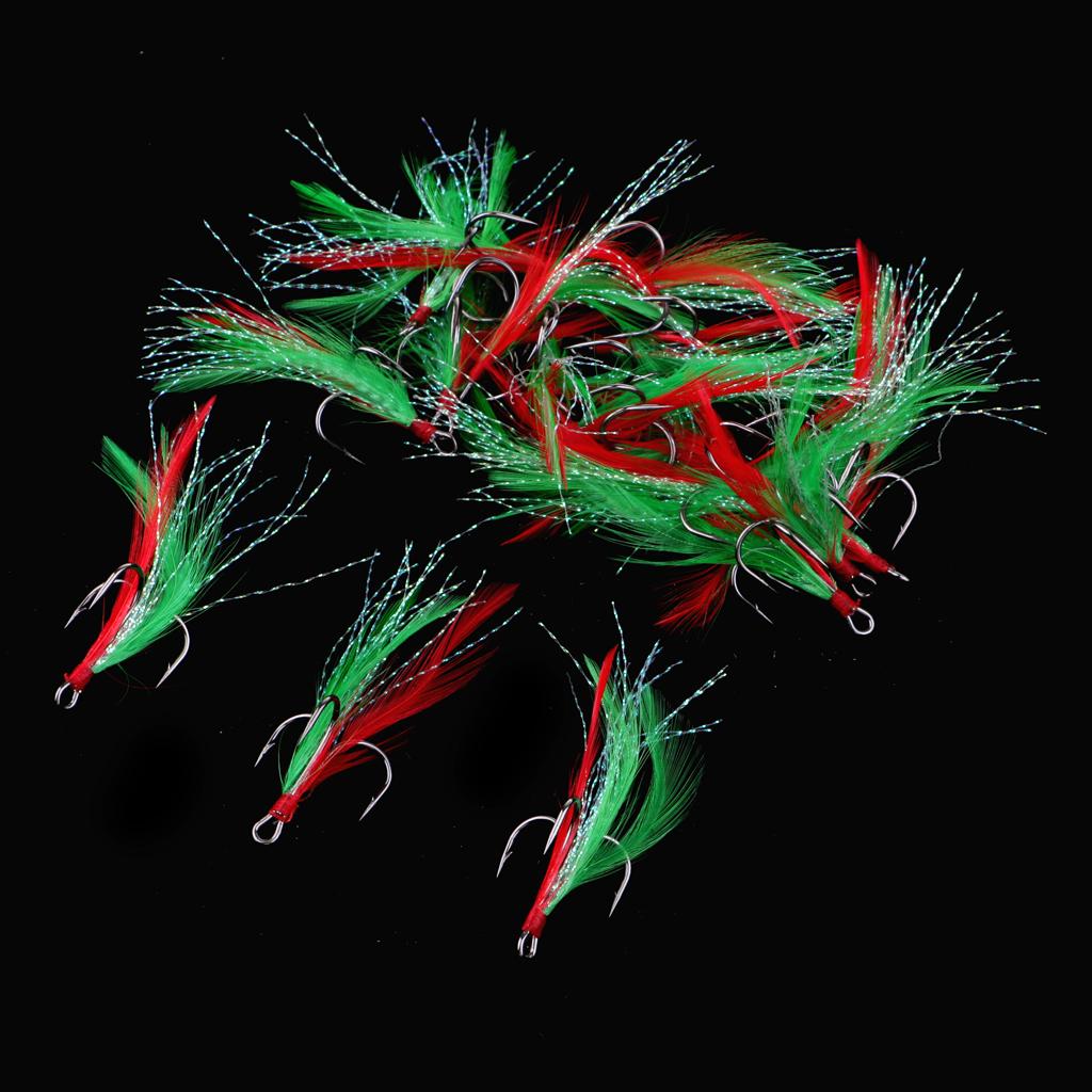 20pcs Feather Fishing Hooks Treble Barbed Squid Fly Tying Lures Baits