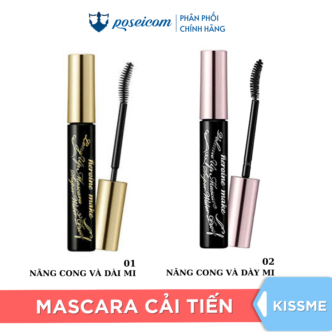 Mascara Chống Trôi Siêu Bền Giúp Nâng Cong Và Dày Mi Tối Đa Màu Đen Kissme Heroine Mascara Super WP