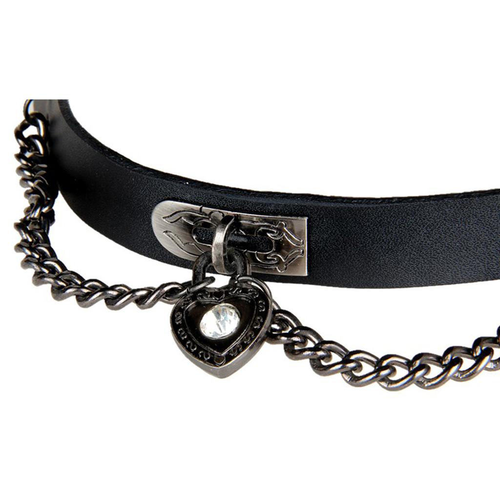 Vintage Black Fashion PU Choker Necklace Love Heart Alloy Pendant Collar