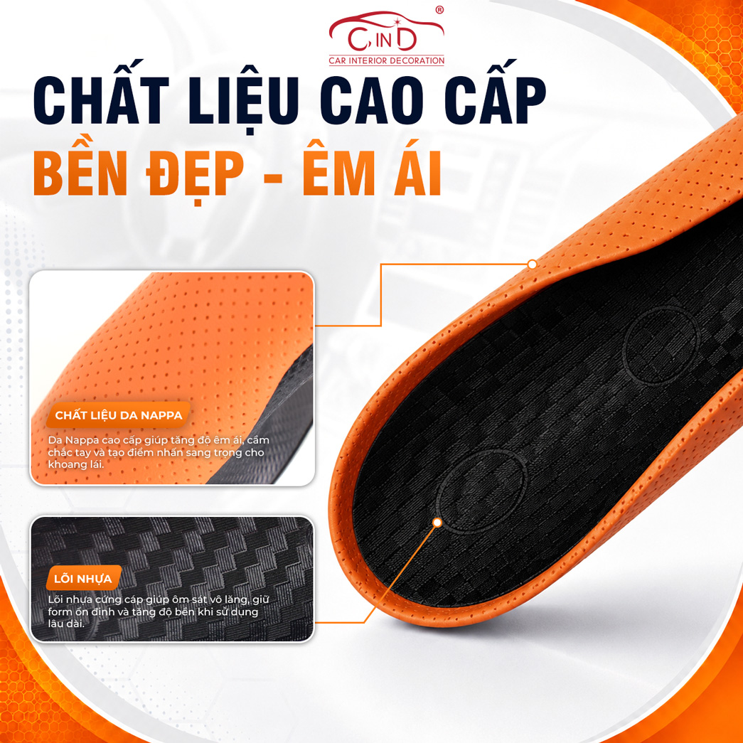 Ốp Bọc Vô Lăng CIND Da Nappa Cao Cấp Mỏng Nhẹ Chống Trượt Phù Hợp Nhiều Dòng Xe