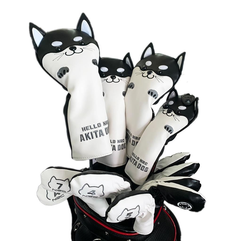 4x Golf Wood Head Covers No. 1 3 5 UT Driver Headcover Cute AKITA Dog Club Cover