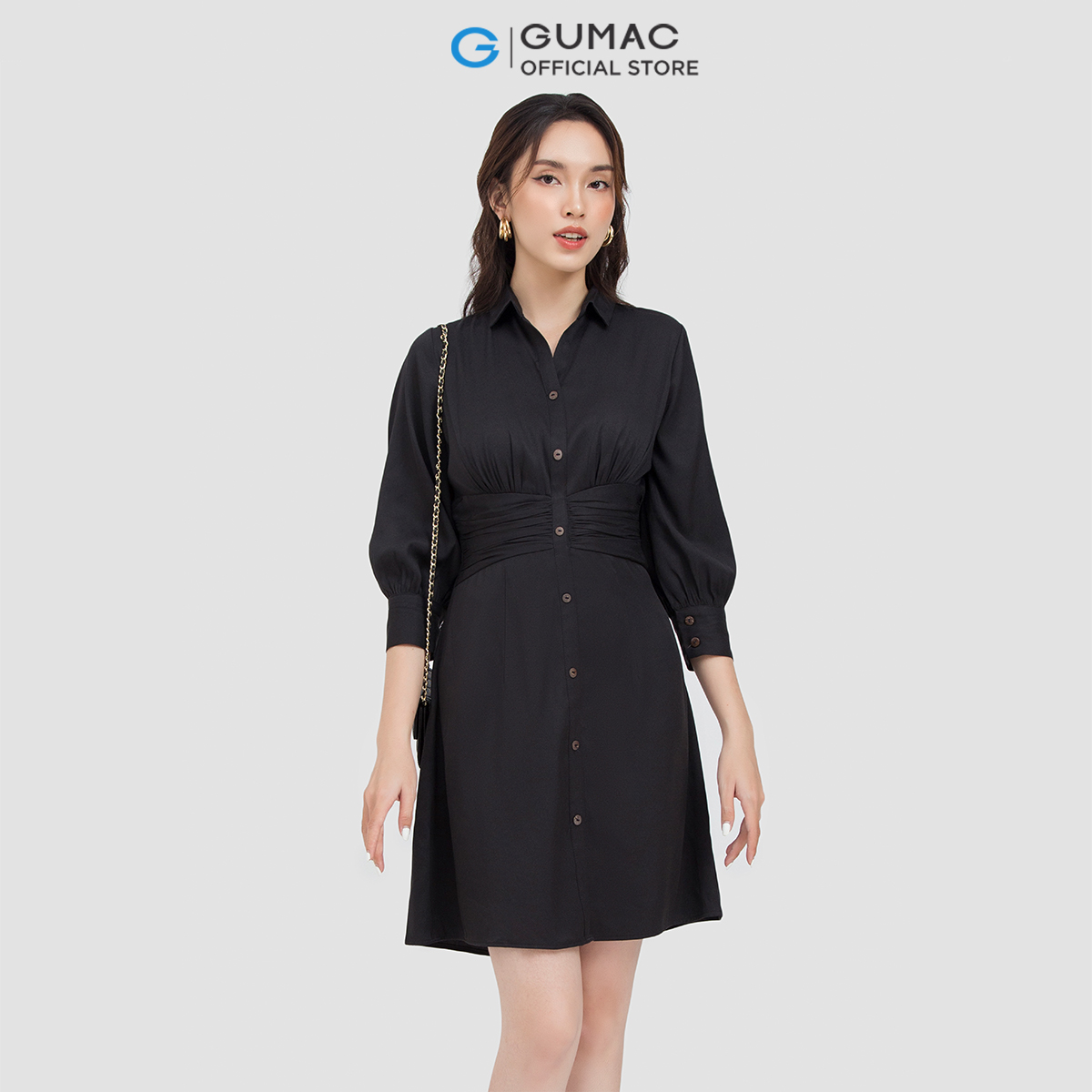 Đầm sơ mi nữ GUMAC DC06011 nhún eo