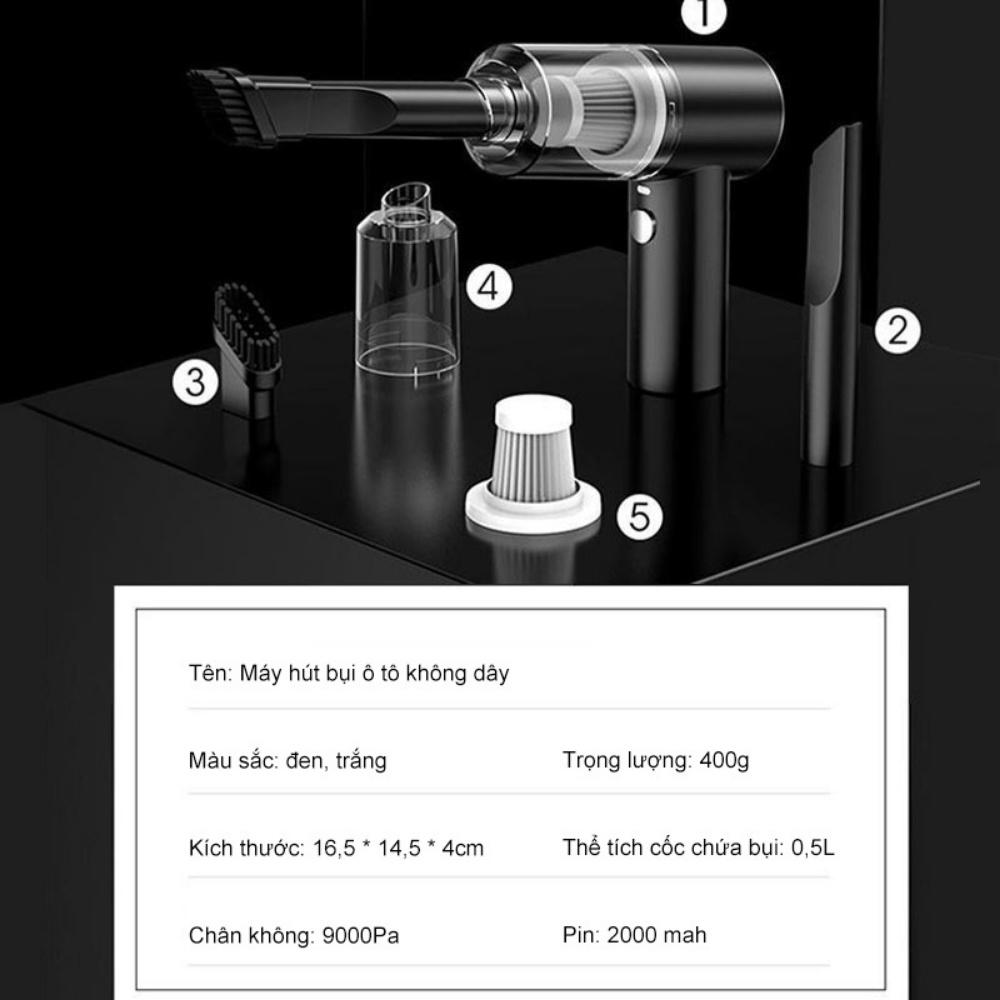 Máy hút bụi mini cầm tay không dây, sạc tích điện, lực hút cao 9000PA - 120w hút mọi loại bụi bẩn, bảo hành 12 tháng