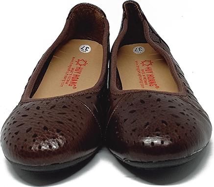 Giày nữ hoa văn Huy Hoàng da bò màu nâu đất HT7949
