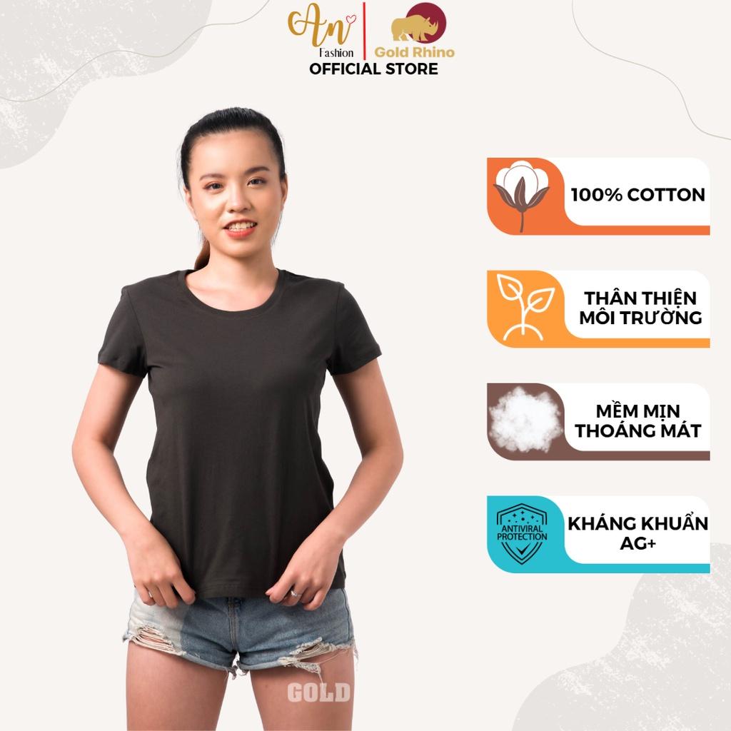 Áo Thun Nữ Cổ Tròn Màu RÊU ĐẬM 100% Cotton Cao Cấp, Kháng Khuẩn, Thấm Hút Mồ Hôi Thoáng Mát Suốt Cả Ngày - Gold Rhino