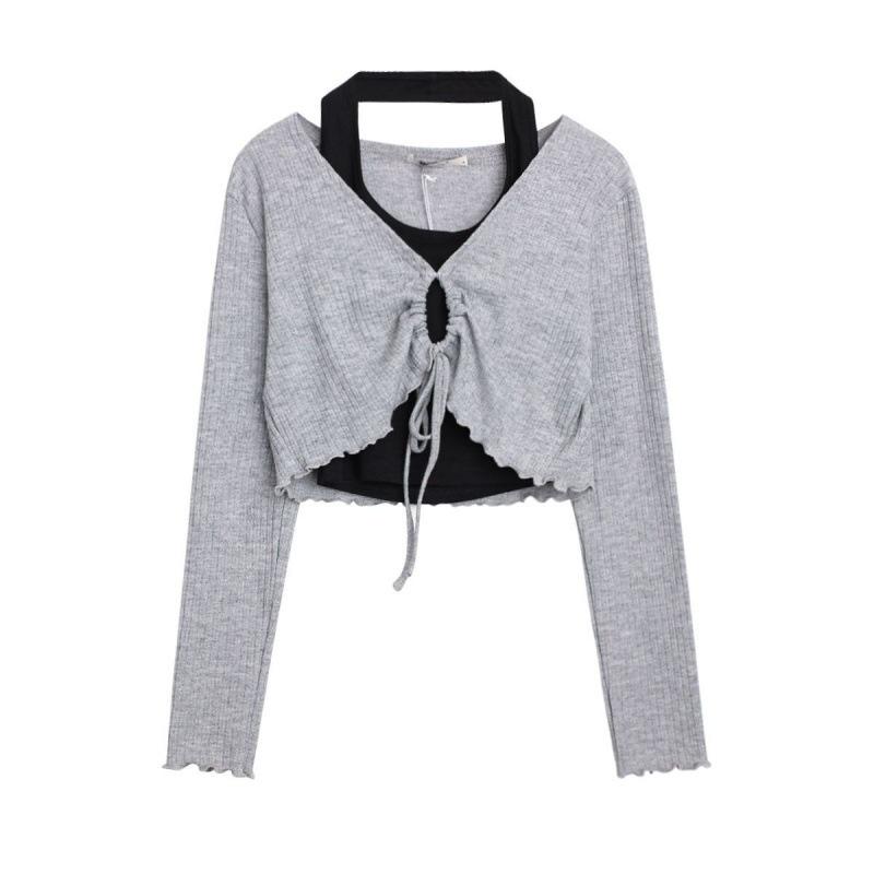 Set áo croptop dài tay kèm áo yếm crt phong cách ulzzang
