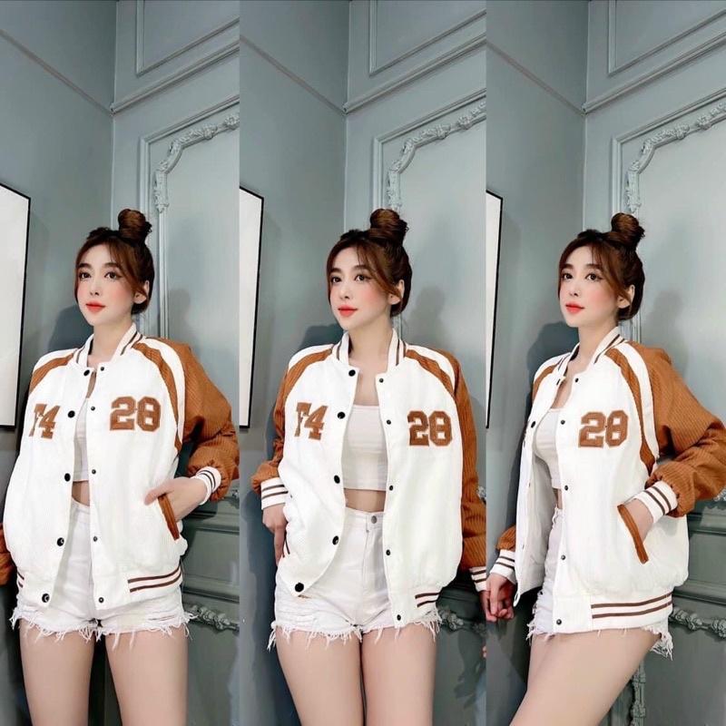 Áo khoác bomber bóng chày kaki nhung gân 2 lớp F426 unisex ulzzang nữ AK761