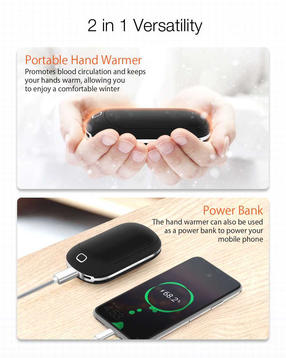 Máy Sưởi Ấm Cầm Tay Kiêm Sạc Dự Phòng 5200mAh DIGOO Hand Warmer Nạp Sạc cao cấp