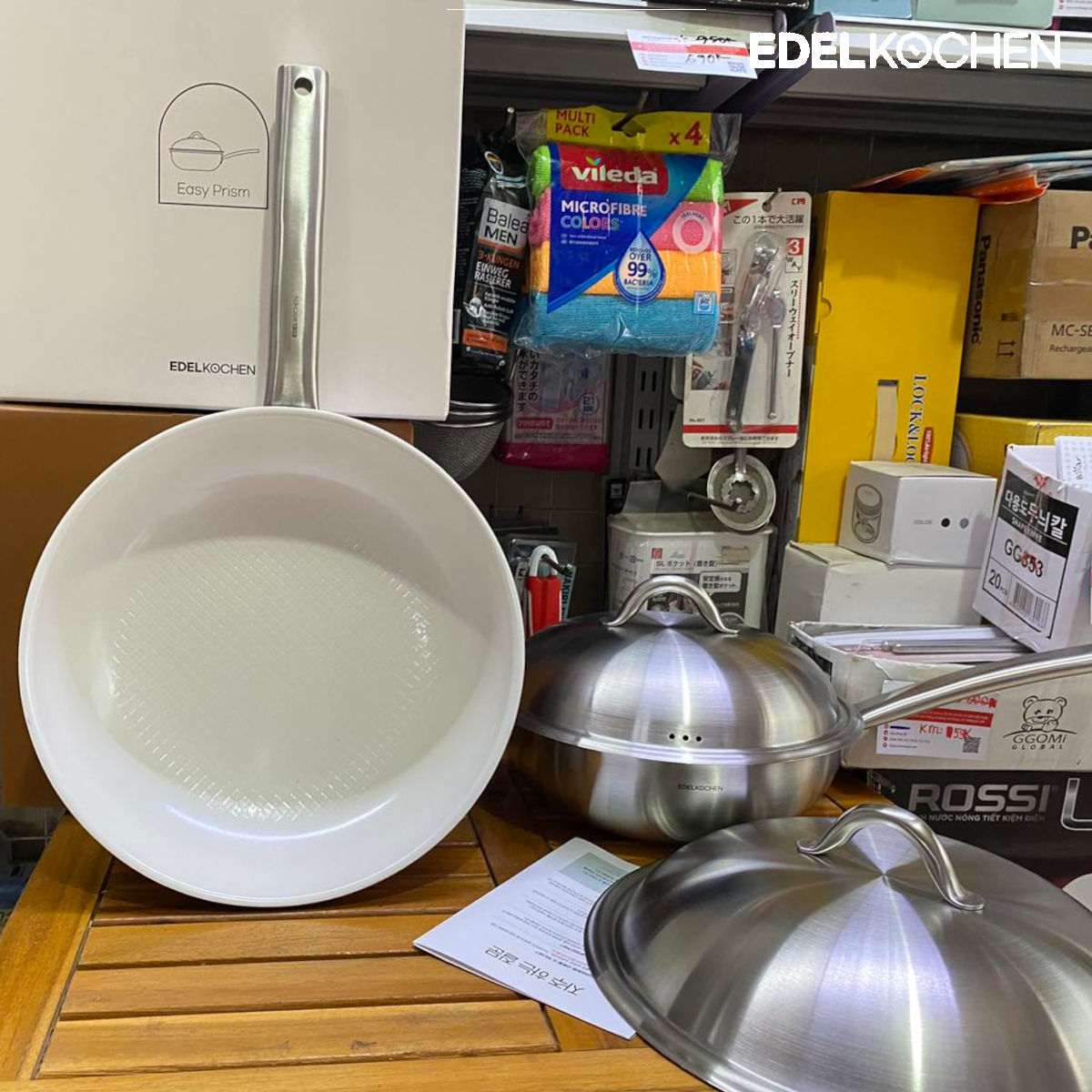 Chảo Inox 304 đúc liền khối Hàn Quốc Easy Prism phủ chống dính Ceramic Oganic 24cm