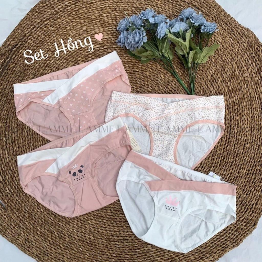 Set 4 quần lót bầu sau sinh cạp chéo cotton kháng khuẩn cao cấp, túi zip siêu đáng yêu