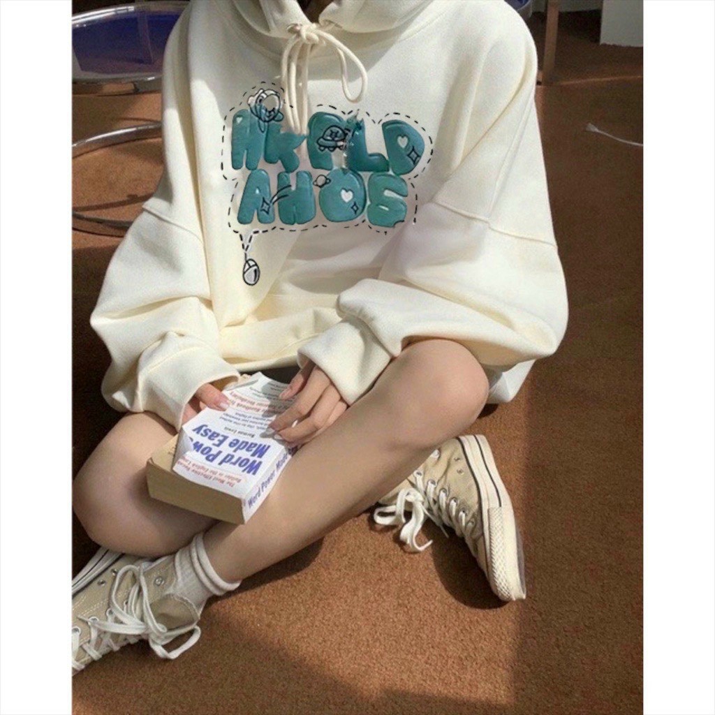 Áo khoác nam nữ Hoodie nỉ trơn Basic in chữ NỔI form rộng có mũ Ulzzang giá rẻ couple