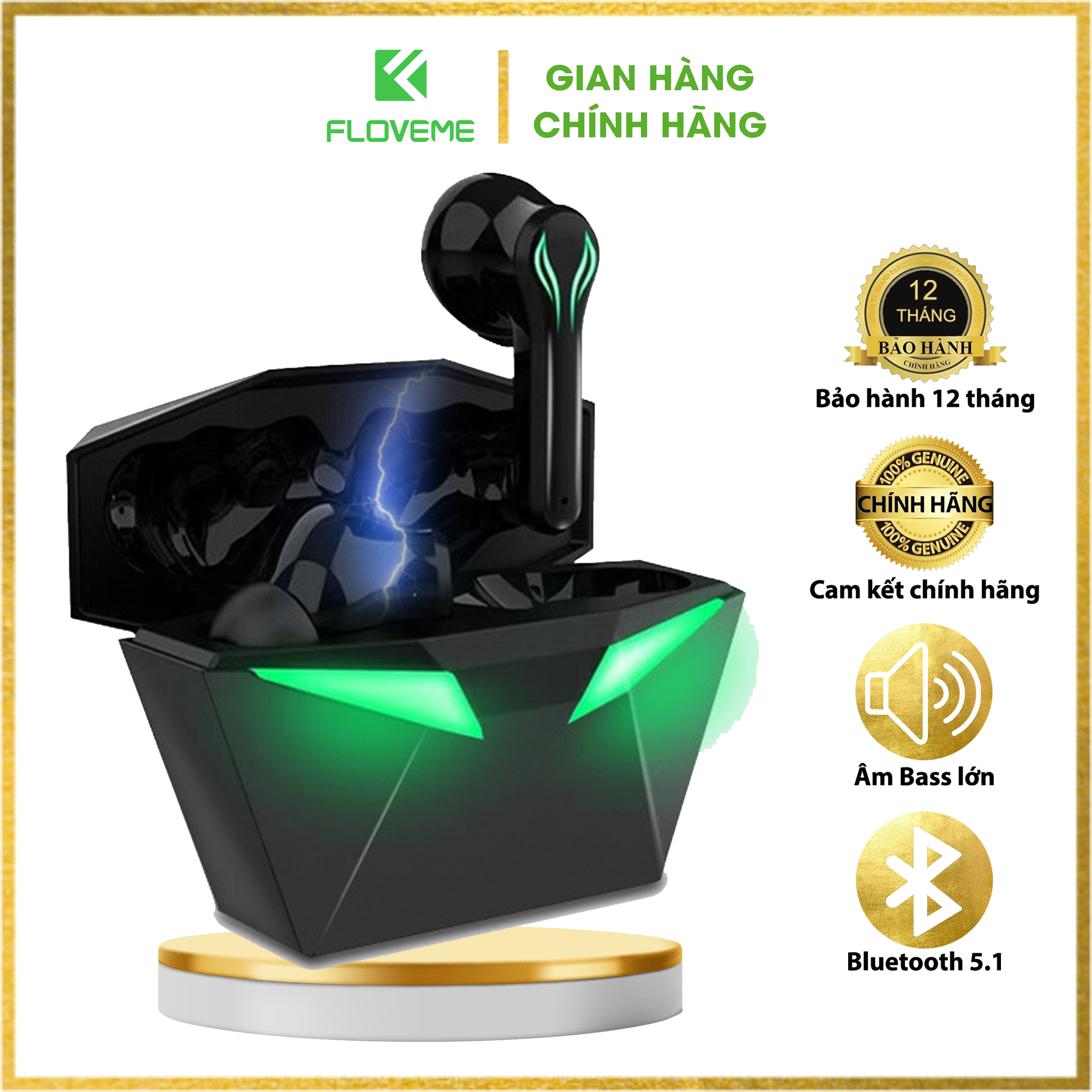 Tai Nghe Gaming Không Dây Bluetooth 5.0 FLOVEME - KW01, Âm Bass mạnh mẽ ,hỗ trợ đàm thoại độ trễ cực thấp khi chơi game, thiết kế sang trọng - Hàng chính hãng