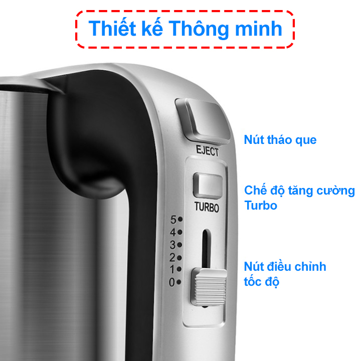 Máy Đánh Trứng Cầm Tay 7 Cấp Độ, Công Suất 500W, Kèm 4 Que Trộn INOX