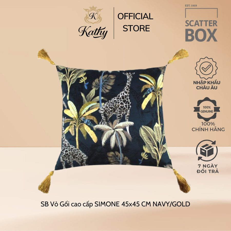 SCATTER BOX vỏ gối cao cấp nhập khẩu Ireland Anh Quốc SIMONE màu NAVY/GOLD kích thước 45x45 CM phong cách cổ điển