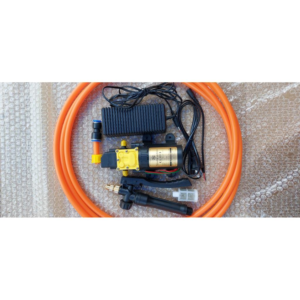 Bộ xịt rửa xe. máy lạnh. Bơm đơn kèm nguồn 12v-5a. 5m dây chịu lực. đầu xịt chỉnh tia. hoàn chỉnh.
