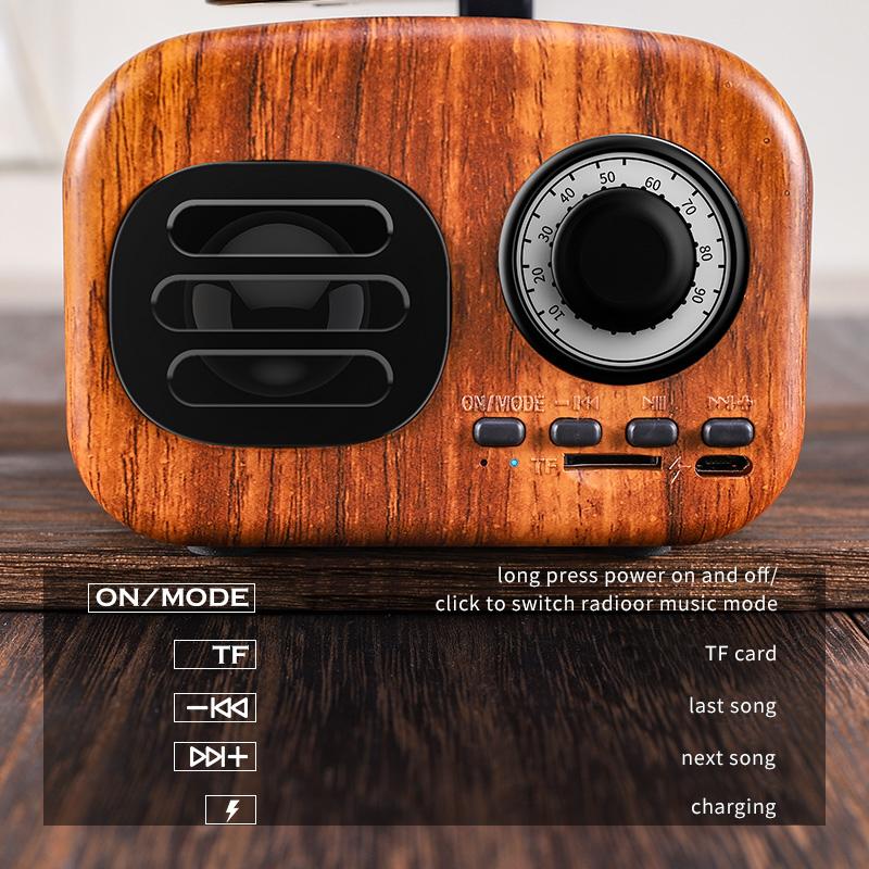 Loa Bluetooth Retro Wood Hộp di động Di động không dây loa mini ngoài trời cho hệ thống âm thanh tf fm radio music mp3 loa siêu trầm Color: Pink