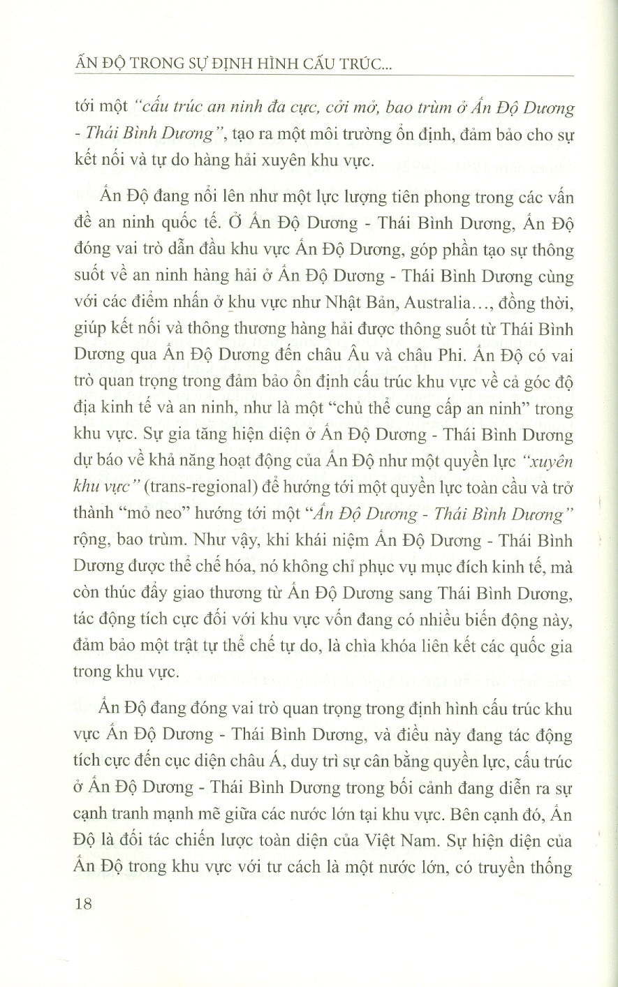 ẤN ĐỘ Trong Sự Định Hình Cấu Trúc Khu Vực ẤN ĐỘ DƯƠNG - THÁI BÌNH DƯƠNG (Sách chuyên khảo)