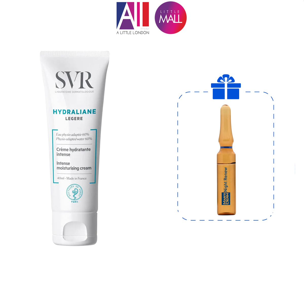 Kem dưỡng ẩm cho da thường và da hỗn hợp SVR hydraliane legere 40ml TẶNG Ampoule chống lão hóa Martiderm (Nhập khẩu)