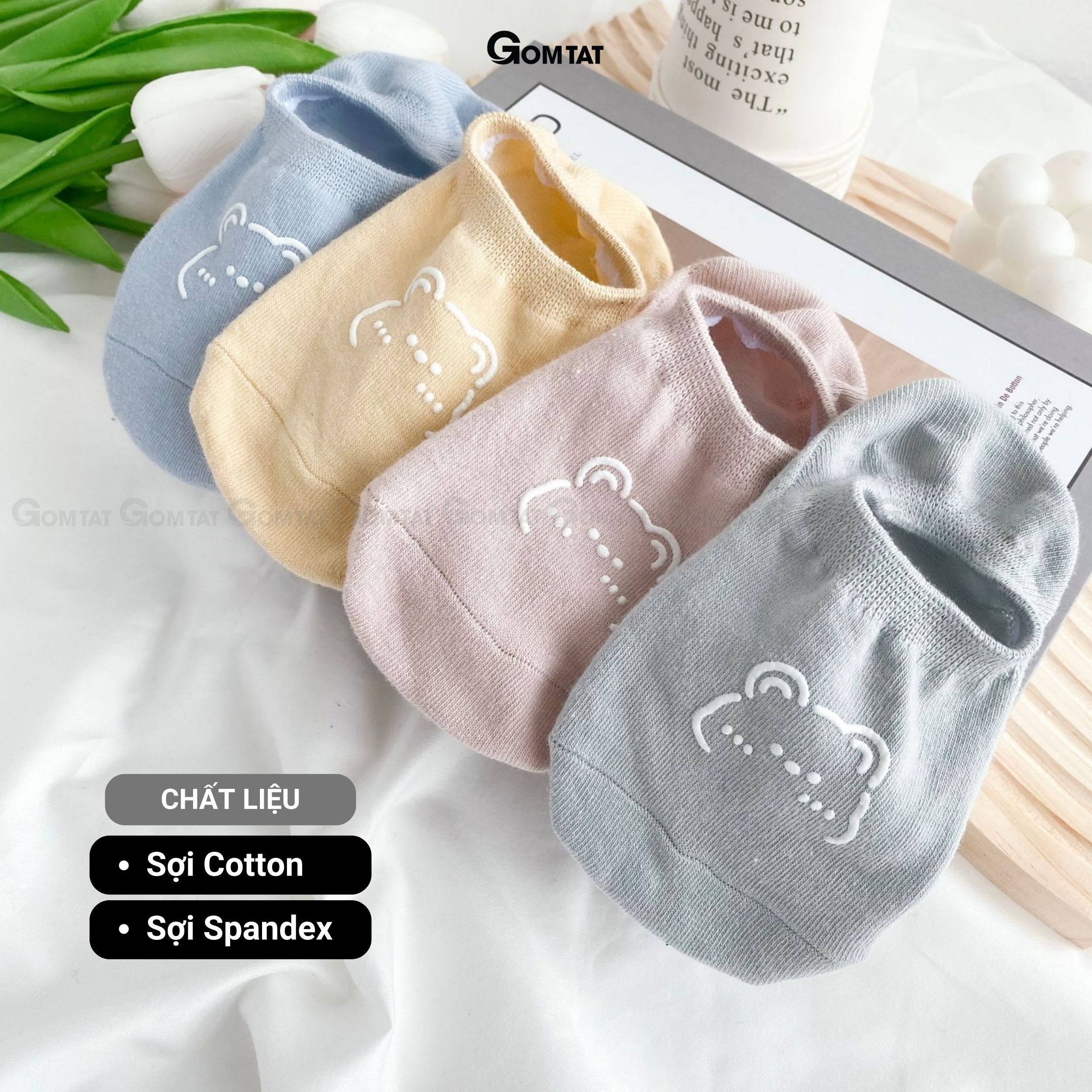 Tất lười nữ mùa hè họa tiết gấu cute, vớ mang giày búp bê chất liệu cotton mềm mại, thoáng khí - HAIGAU-UYE-7009-1DOI