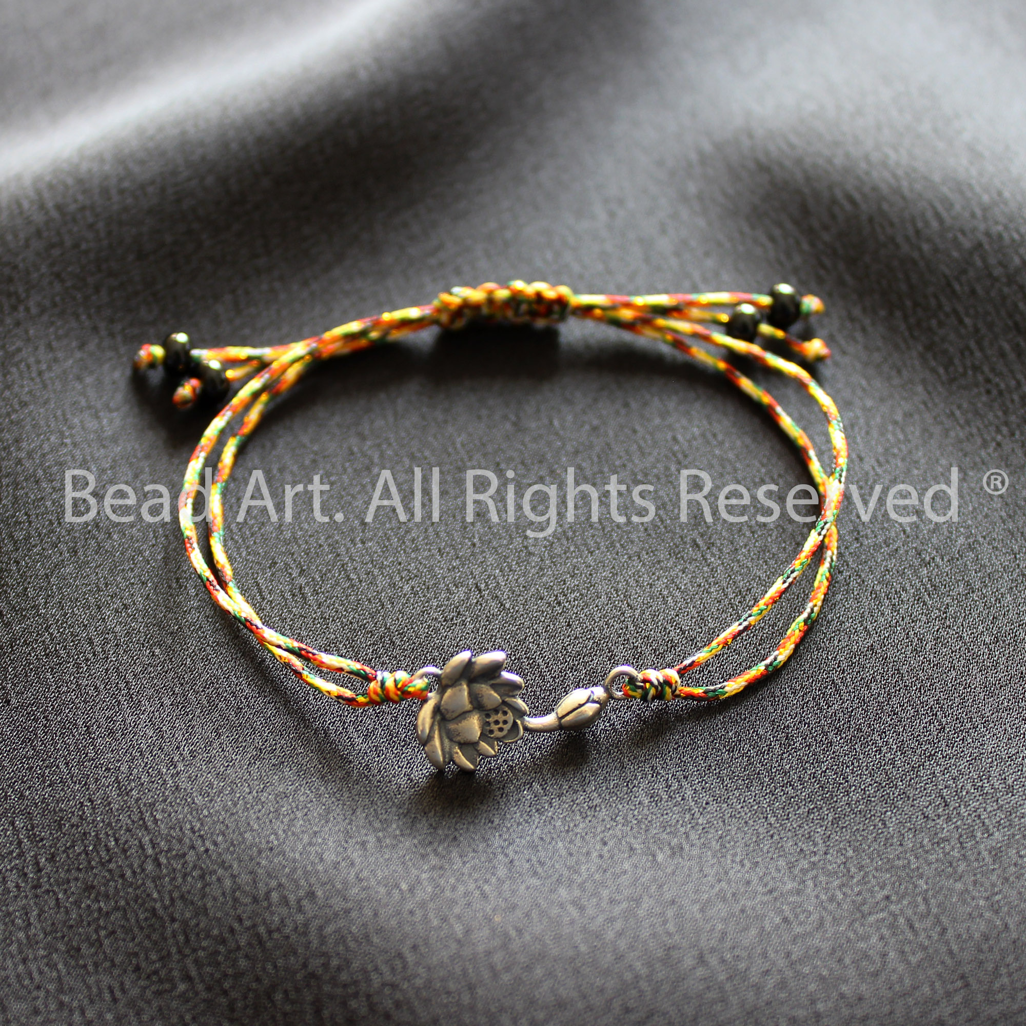 Vòng Tay Thắt Dây Ngũ Sắc Handmade Và Hoa Sen Bạc 925, Vòng Tay Phong Thuỷ, Mọi Cung Mệnh - Bead Art