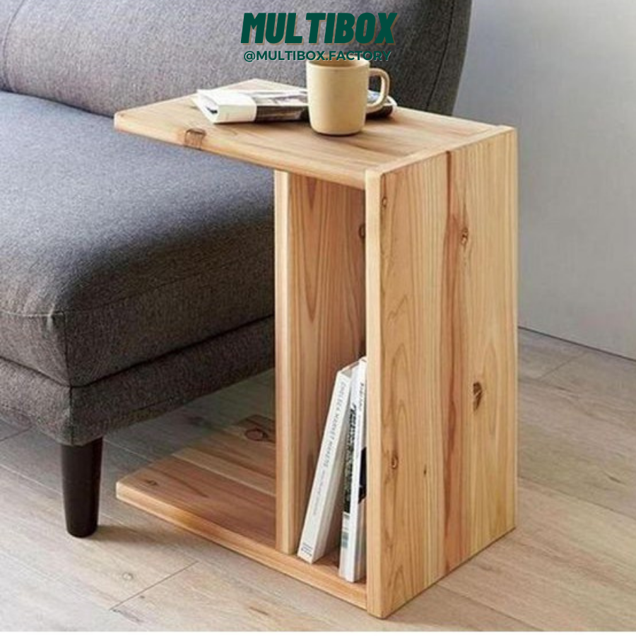 Bàn Trà Chữ C Đặt Cạnh Sofa Gỗ Thông Tự Nhiên Multibox Phong Cách Tối Giản 36x44x25cm