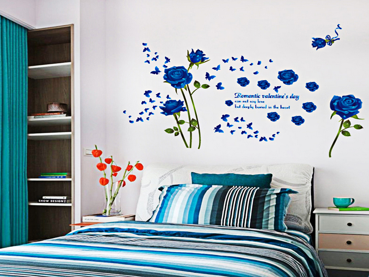 Decal dán tường hoa hồng xanh sk9195b