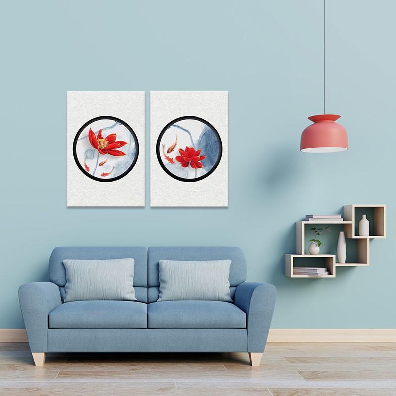 Bộ 2 tranh hoa sen đỏ W4104