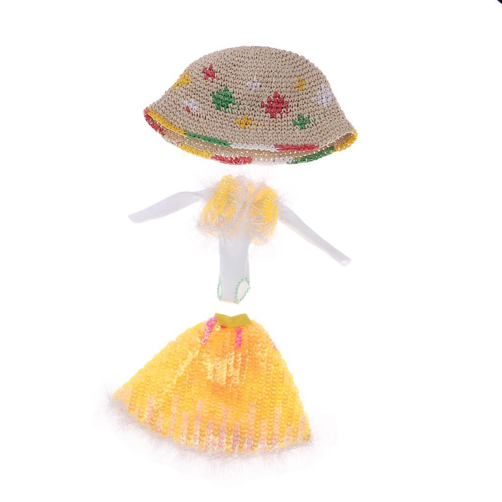 Fashion Doll Dress Top Jumpsuit Hat Set for Blythe Dolls Dress up 12inch Doll Accessory