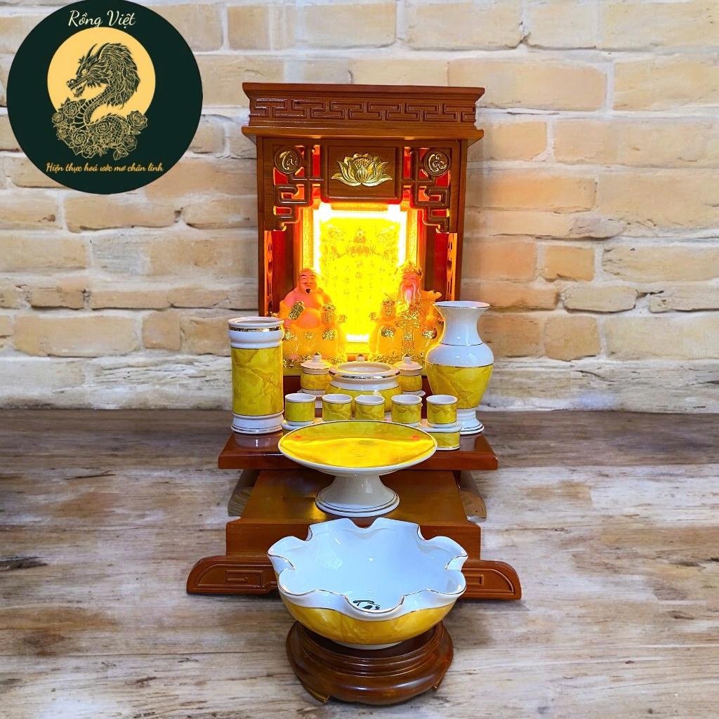 Set ban thần tài men đá vàng RỒNG VIỆT, bộ thờ thần tài đầy đủ cho gia chủ mệnh thổ, kim