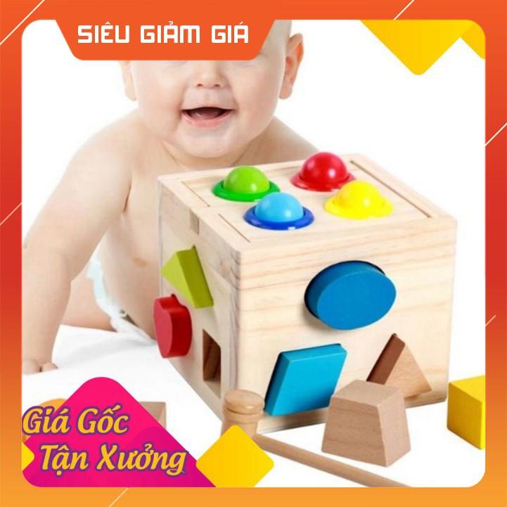 - Hộp thả hình khối kết hợp đập bóng - đồ chơi gỗ thông minh