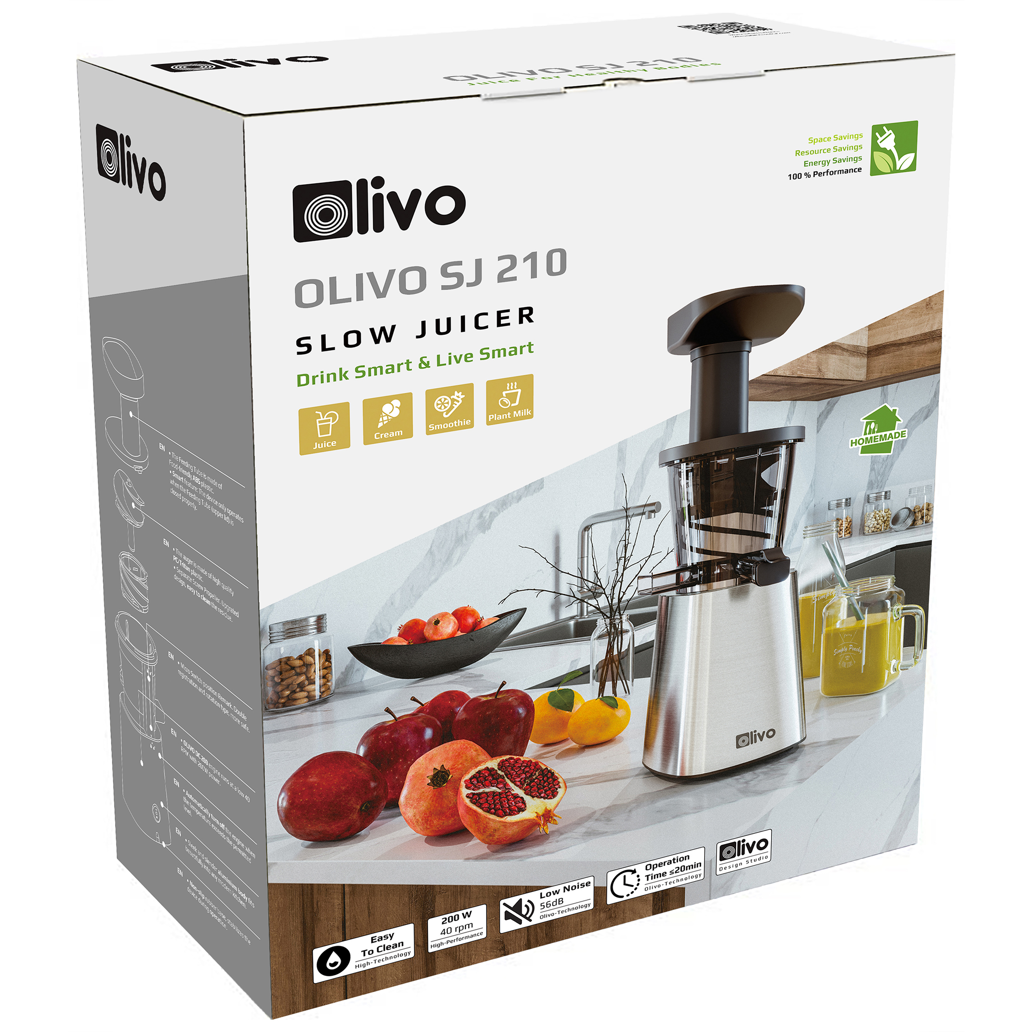 Máy Ép Chậm Olivo SJ210 [CHÍNH HÃNG] Làm Kem, Ép Rau Củ Quả, Ép Đậu Nành 3 Trong 1, Ép Kiệt Bã 99% Thiết Kế Đột Phá, Dễ Dàng Vệ Sinh