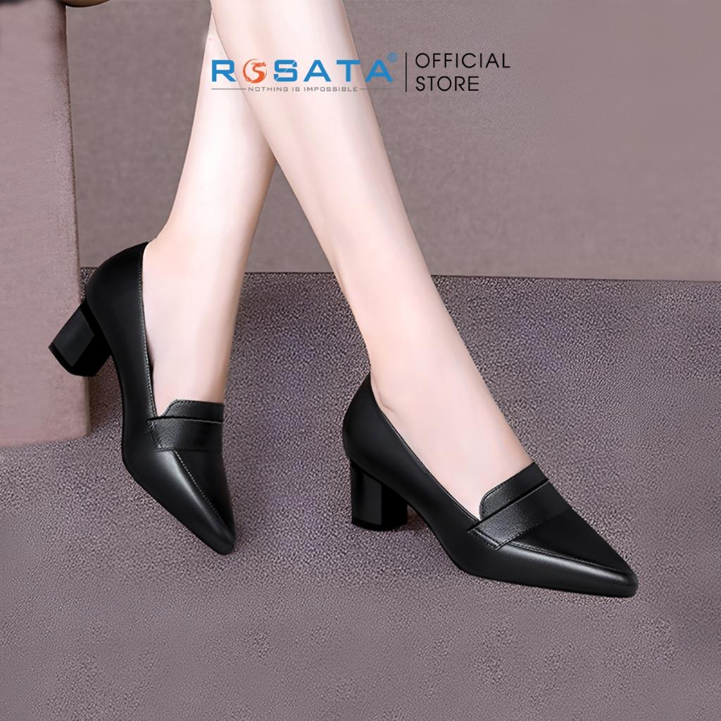 Giày cao gót nữ ROSATA RO461 xỏ chân mũi nhọn gót vuông cao 5cm xuất xứ Việt Nam - ĐEN