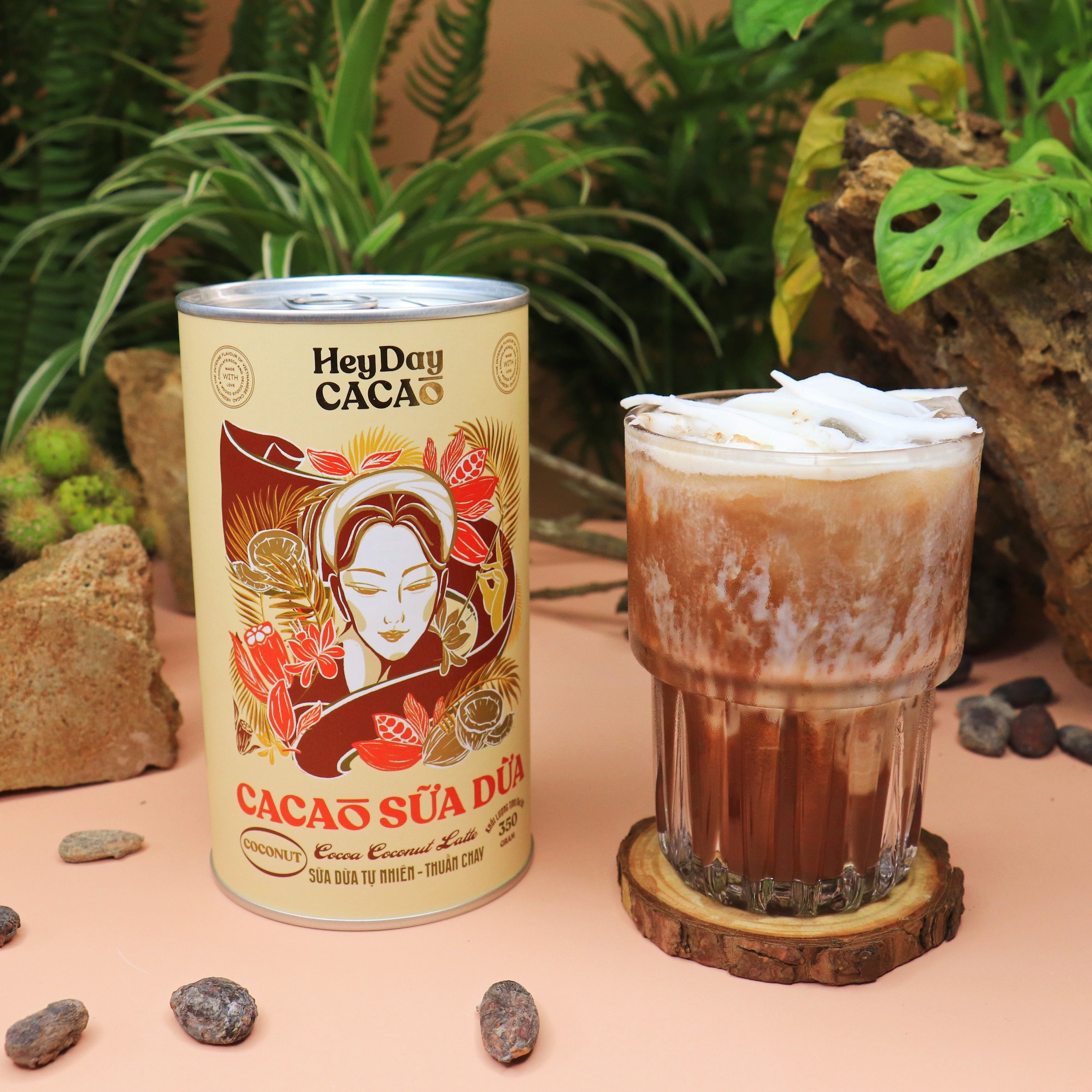 Bột cacao sữa dừa tự nhiên, thuần chay – Lon 350g – Bộ sưu tập sản phẩm cacao &quot;Thật&quot; Heydaycacao