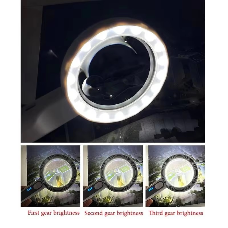 Kính lúp cầm tay đọc sách cao cấp Terino DE-18W (5x/12x, Pin sạc bên trong, màu trắng, có đèn led) - Hàng chính hãng