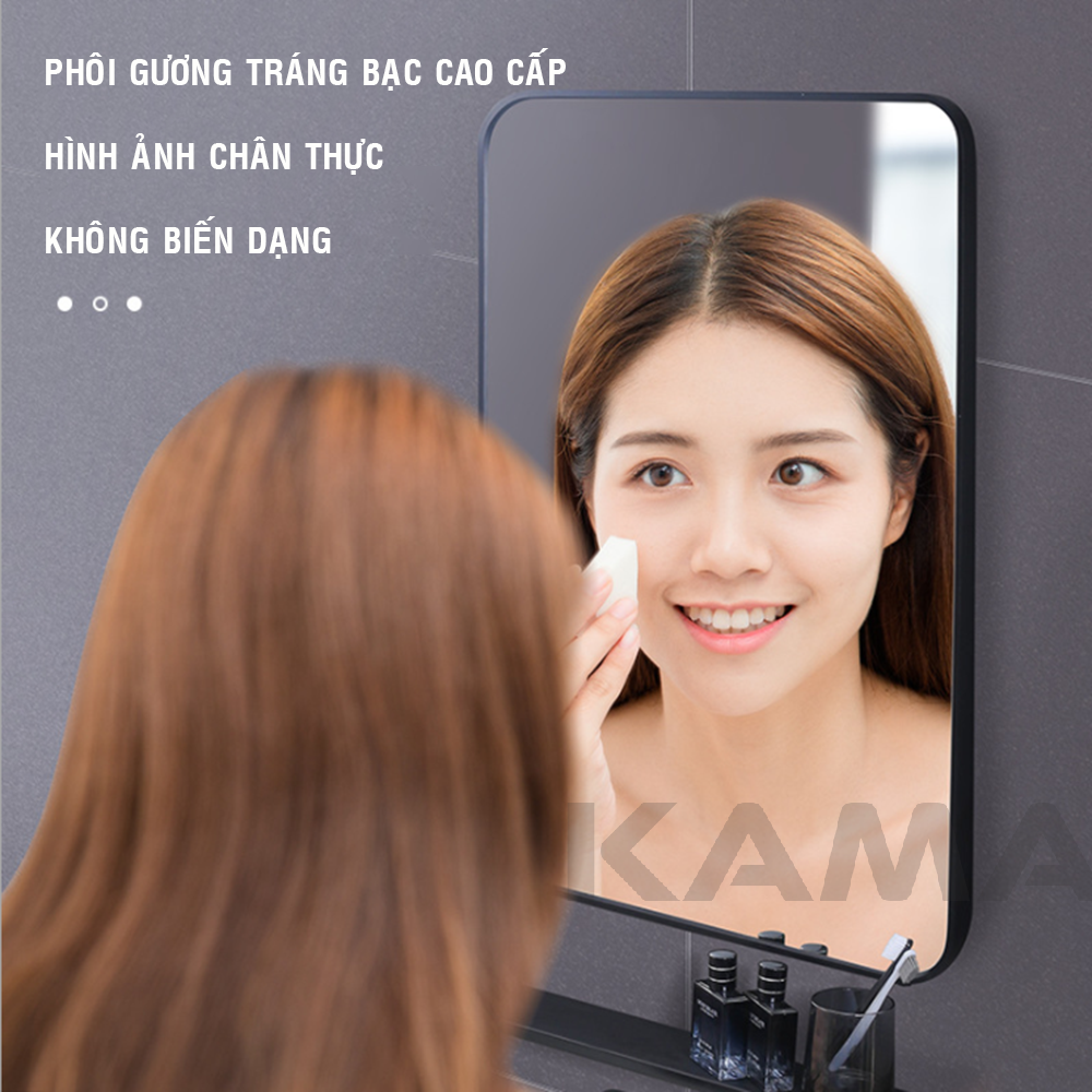 Gương Soi Phòng Tắm Treo Tường Vuông 50x70cm KAMA GS03, Bộ Gương Soi Mặt Nhà Tắm Và Kệ Để Đồ Trang Điểm Phong Cách Bắc Âu Tối Giản Mới