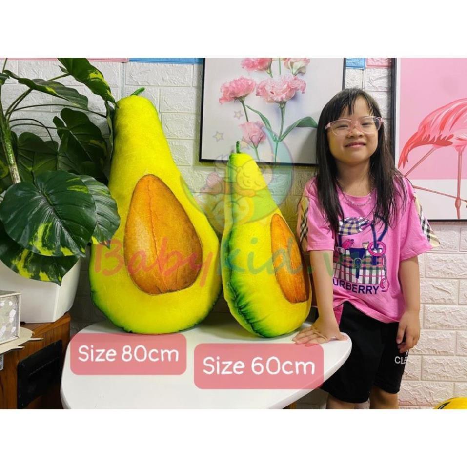 GỐI ÔM NHỒI BÔNG, quả bơ, 60-80cm, HANDMADE VN, vỏ nhung có khóa kéo