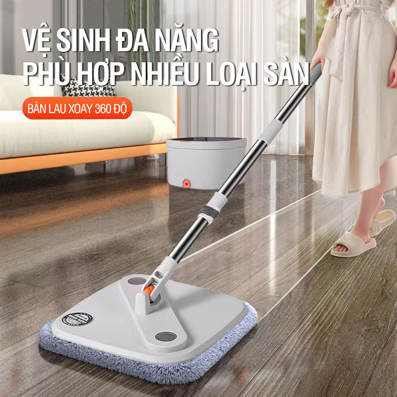 Bộ Cây Lau Nhà Tách Nước Bẩn KITIMOP N08 PRO - Thùng Lau Nhà Tự Vắt Thông Minh, Chổi Lau Nhà 360 Độ, Lau Sàn Làm Sạch