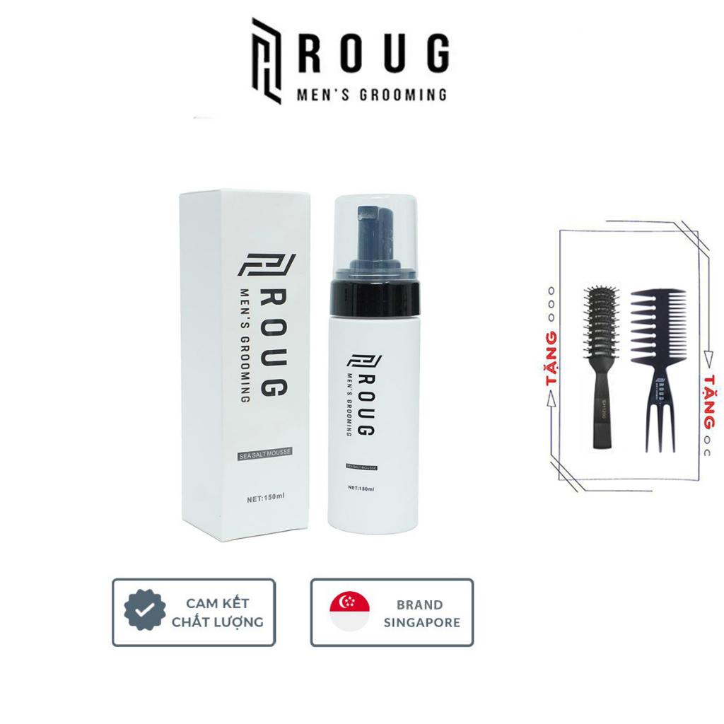 Bọt tạo kiểu tóc Roug Sea Salt Mousse 150ml cao cấp Singapore | Tạo Phồng, Dưỡng Tóc và Giữ nếp + Tặng lược Texture Roug Men's Grooming và Lược sấy Chaoba